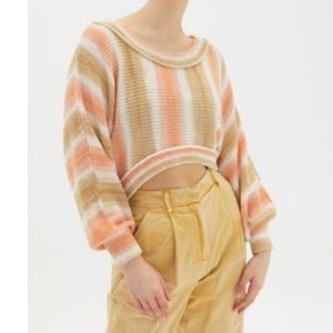 Urban Outfitters Slouchy Pullover Sweater White Tan Pink Small